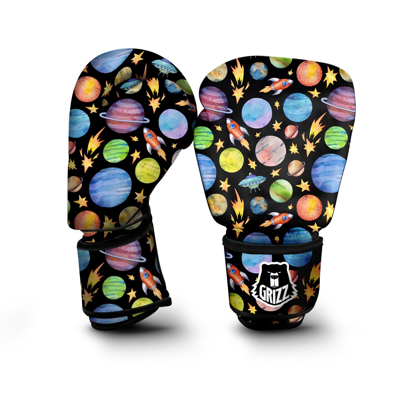 Rocket Watercolor Print Pattern Boxing Gloves-grizzshop