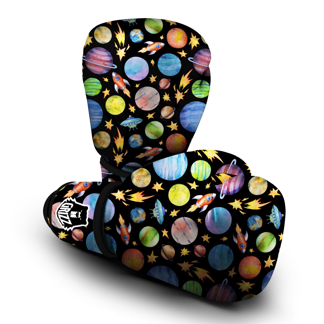 Rocket Watercolor Print Pattern Boxing Gloves-grizzshop