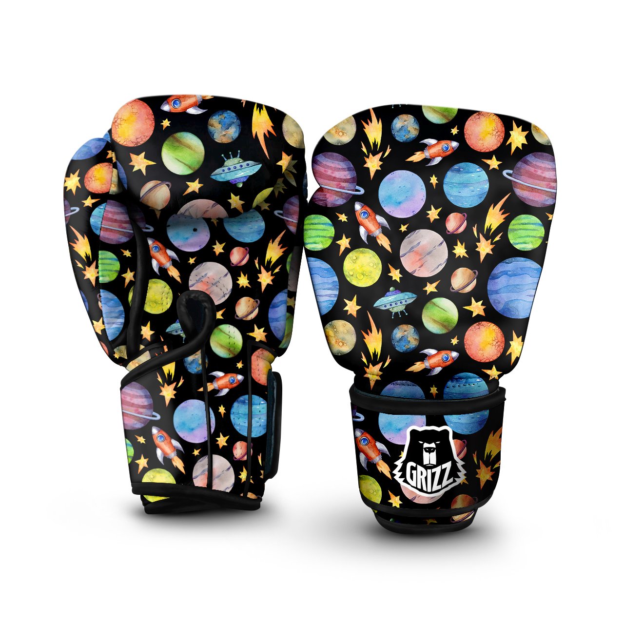Rocket Watercolor Print Pattern Boxing Gloves-grizzshop