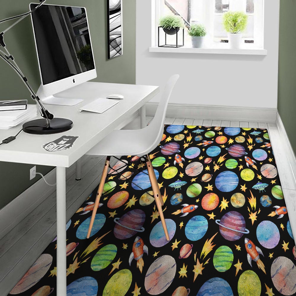 Rocket Watercolor Print Pattern Floor Mat-grizzshop