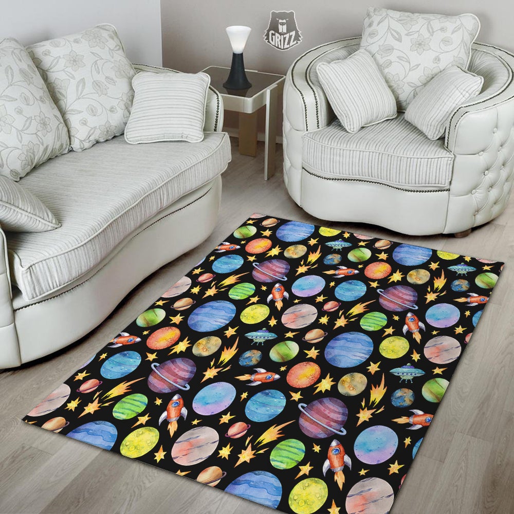 Rocket Watercolor Print Pattern Floor Mat-grizzshop