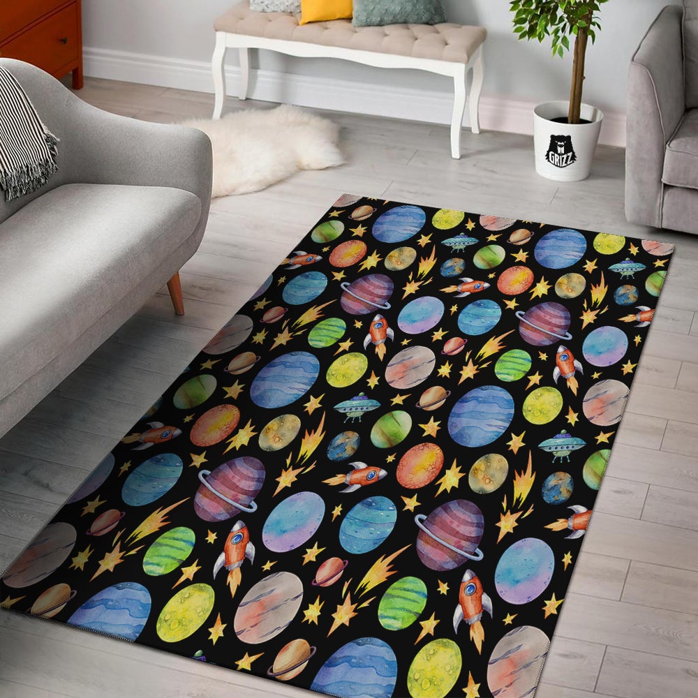 Rocket Watercolor Print Pattern Floor Mat-grizzshop