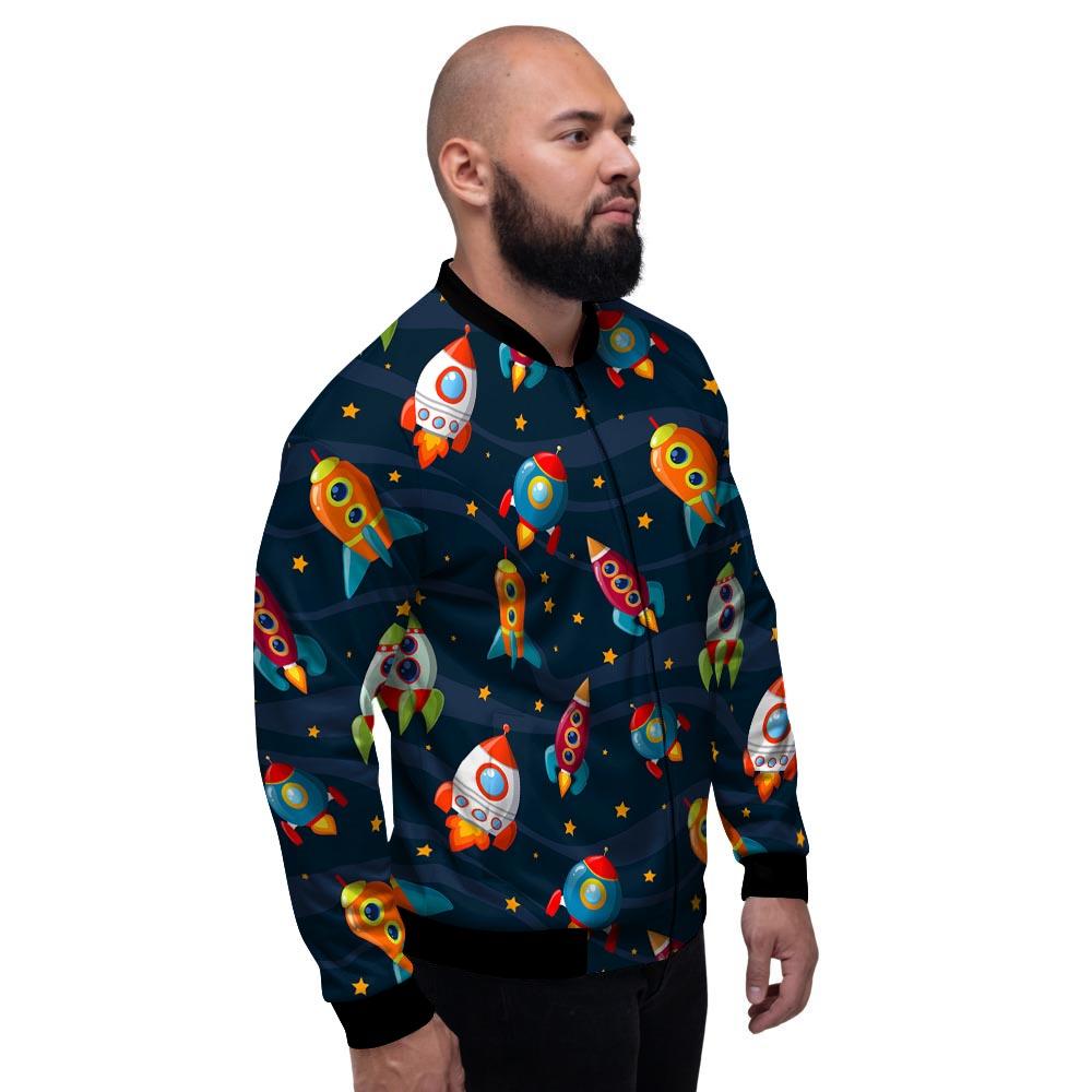 Rockets Space Print Pattern Men's Bomber Jacket-grizzshop