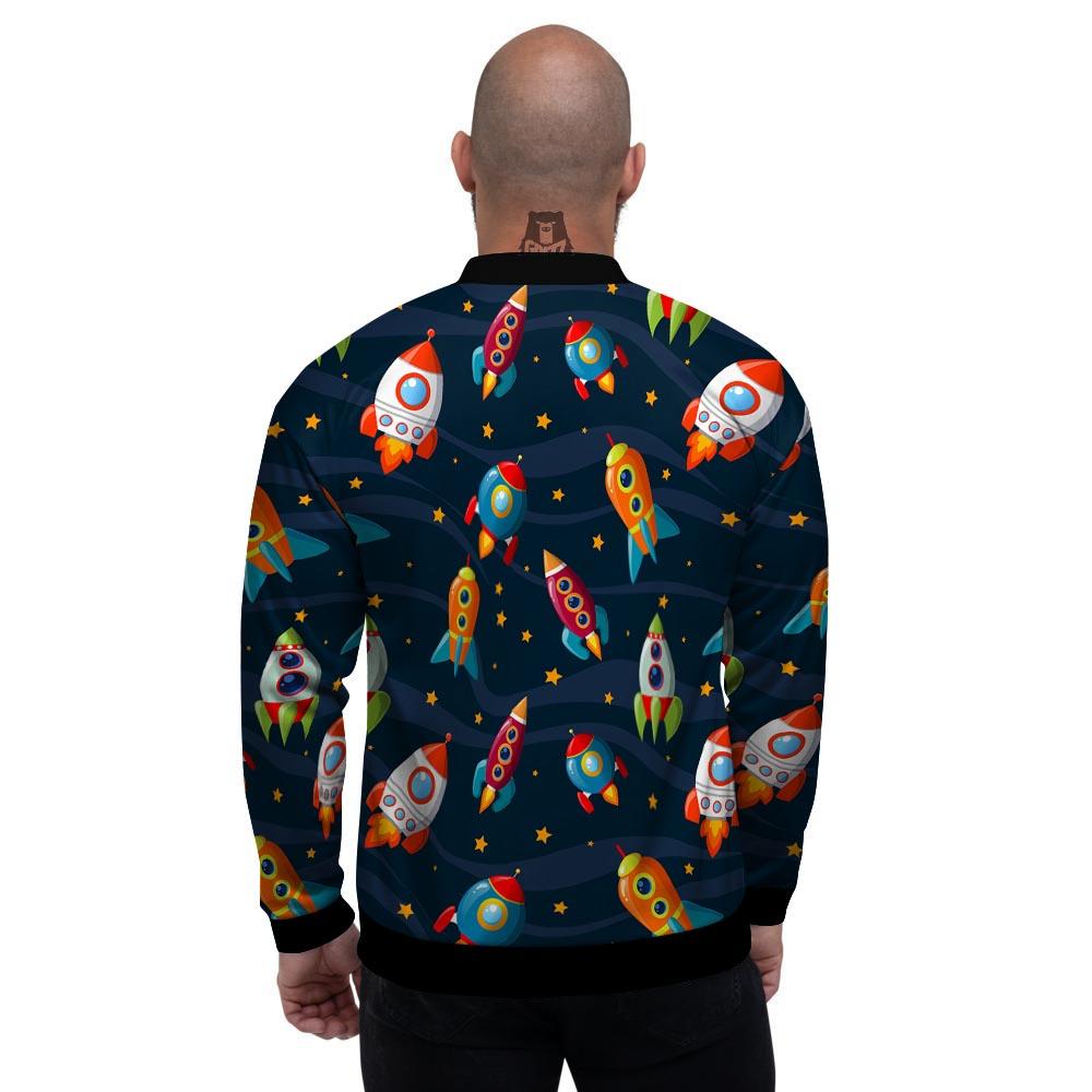 Rockets Space Print Pattern Men's Bomber Jacket-grizzshop