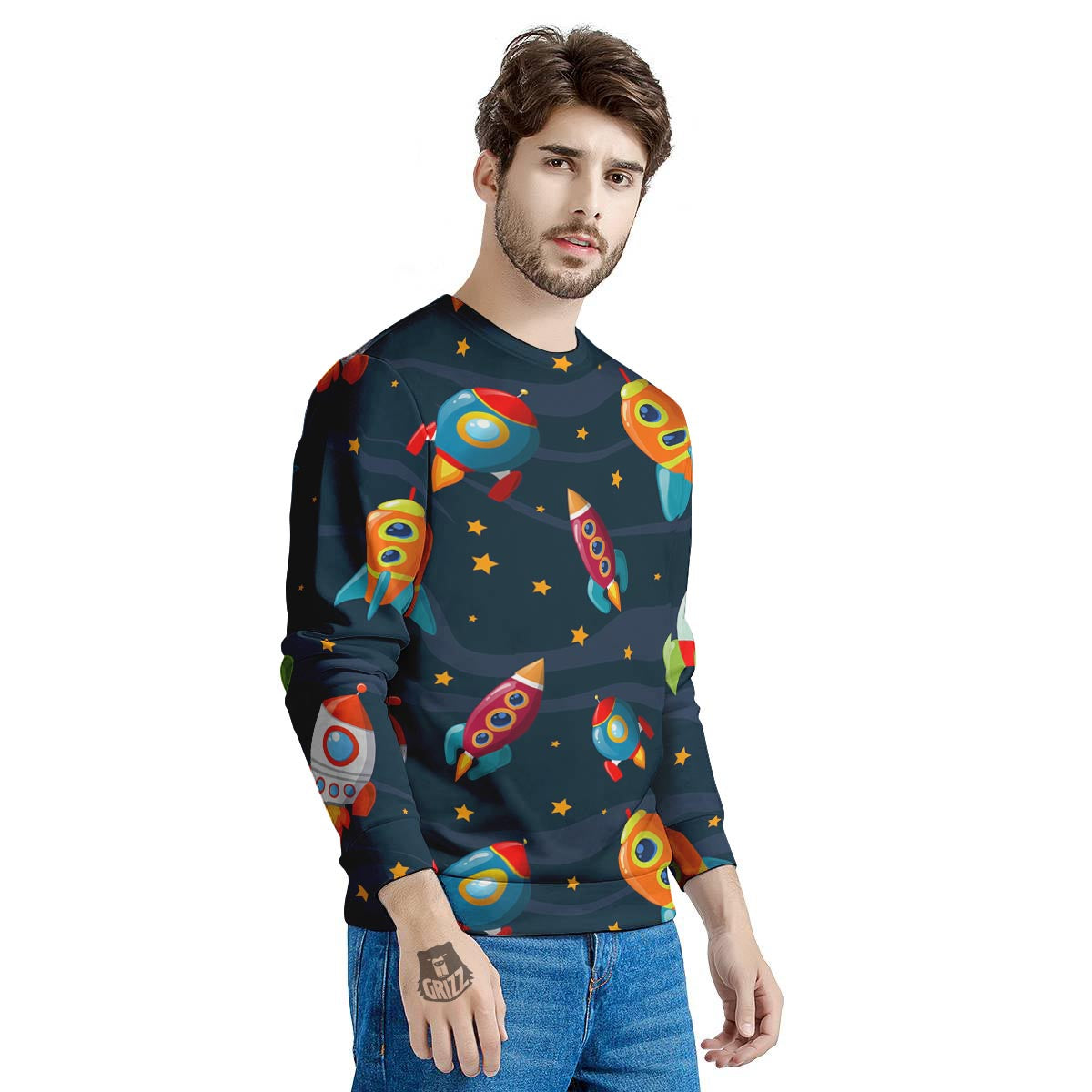 Rockets Space Print Pattern Men's Sweatshirt-grizzshop