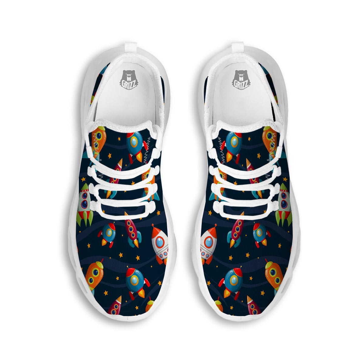 Rockets Space Print Pattern White Running Shoes-grizzshop
