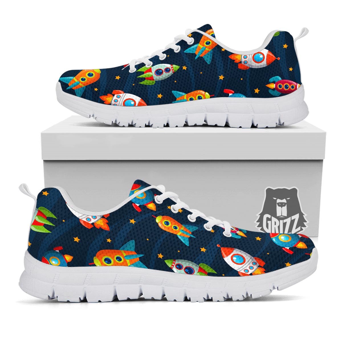 Rockets Space Print Pattern White Sneaker-grizzshop