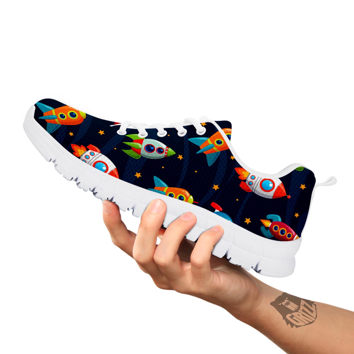 Rockets Space Print Pattern White Sneaker-grizzshop