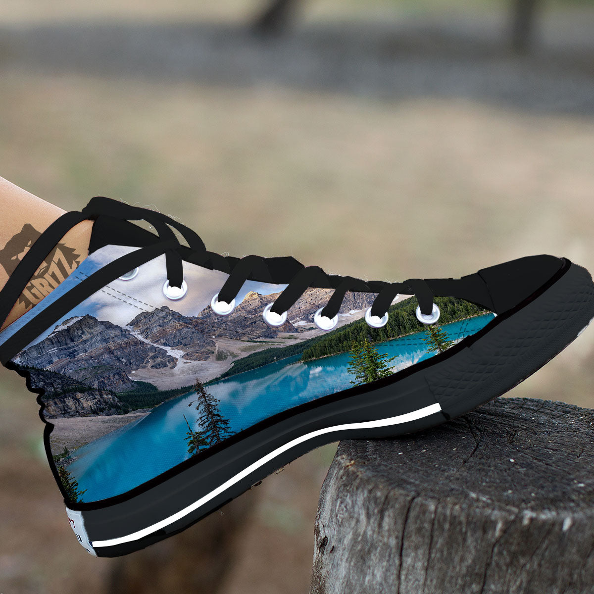 Rocky Mountain Print Black High Top Shoes-grizzshop