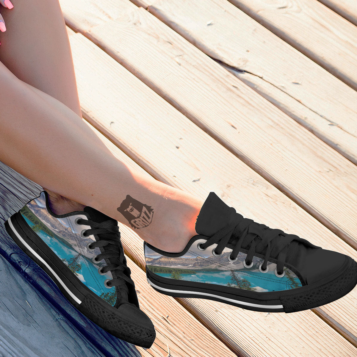 Rocky Mountain Print Black Low Top Shoes-grizzshop