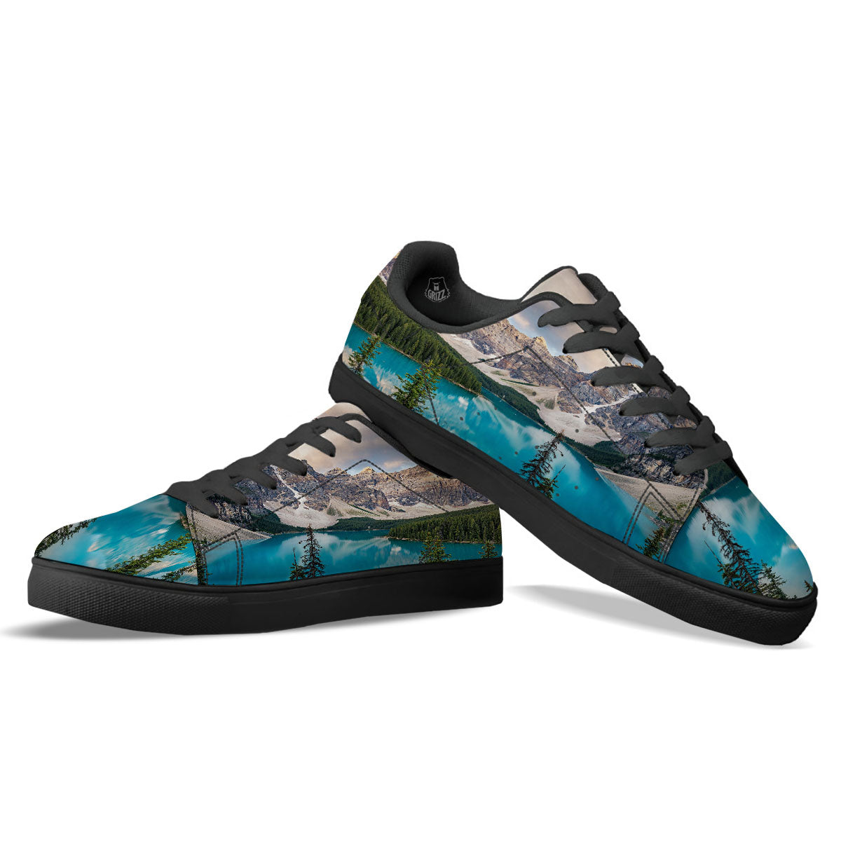 Rocky Mountain Print Black Low Top Sneakers-grizzshop