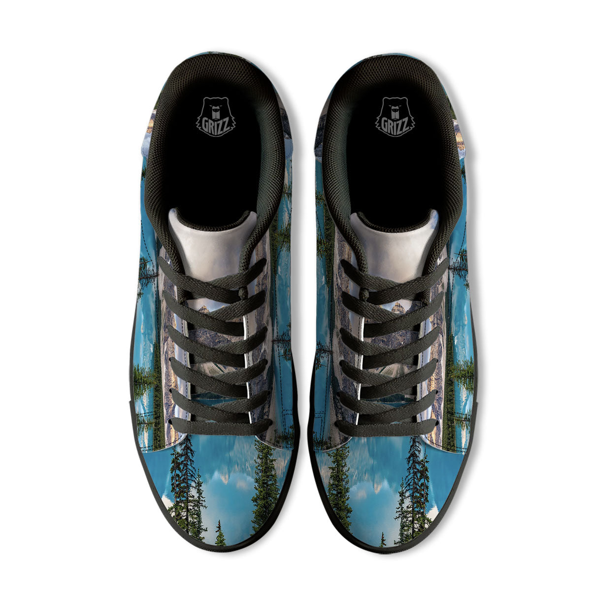 Rocky Mountain Print Black Low Top Sneakers-grizzshop