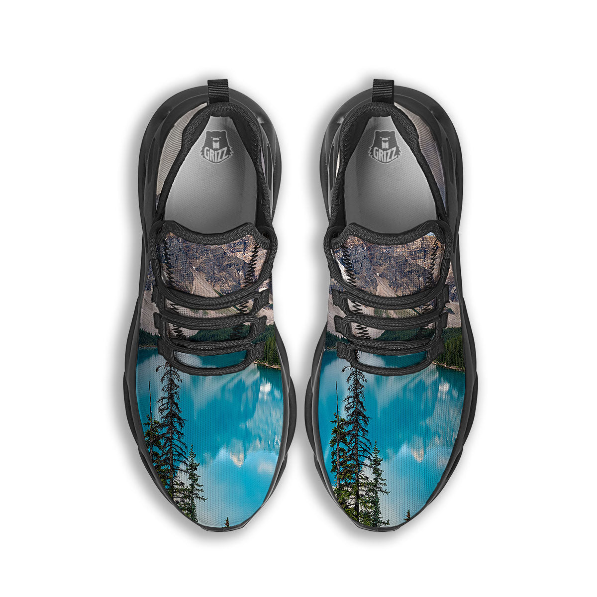 Rocky Mountain Print Black Running Shoes-grizzshop