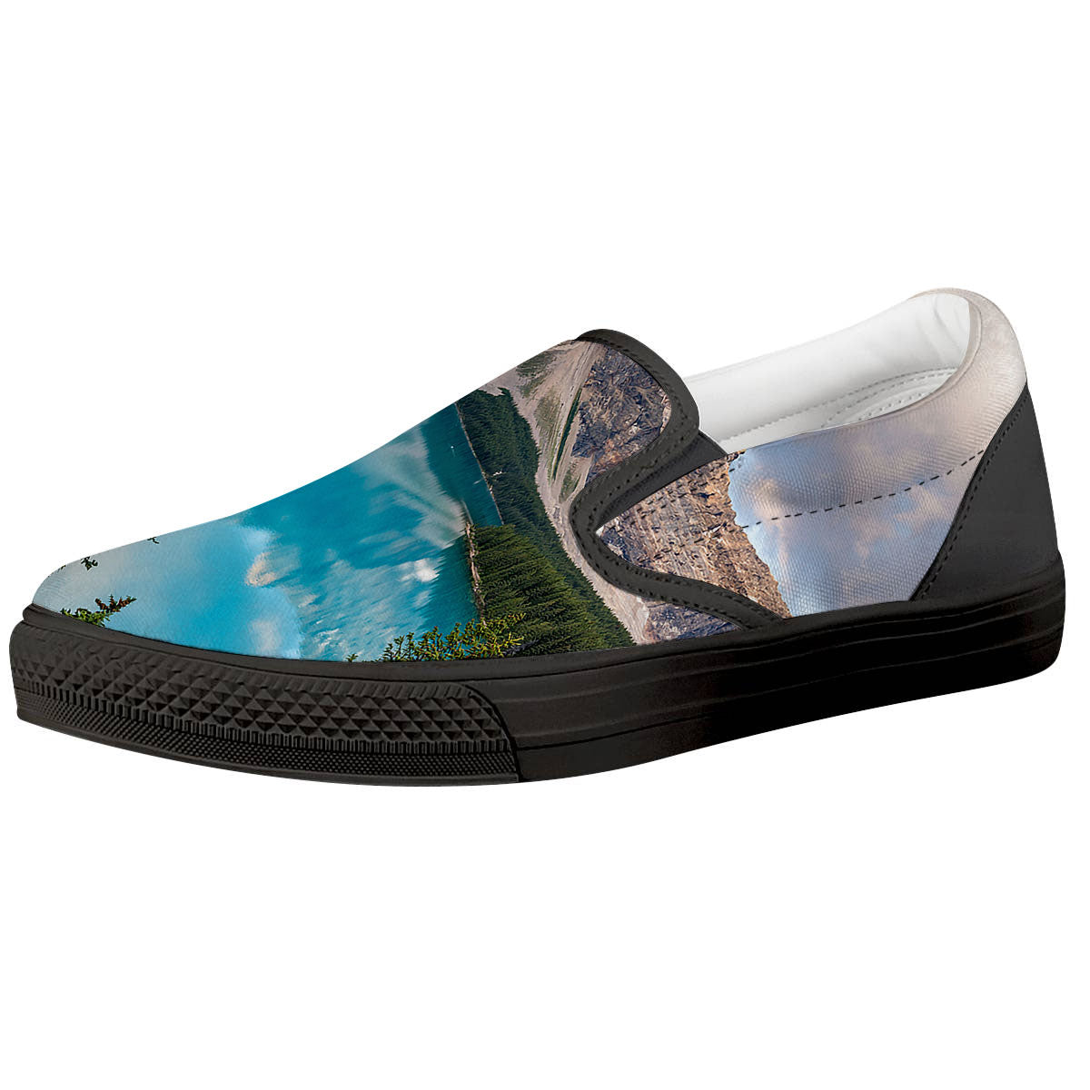 Rocky Mountain Print Black Slip On Shoes-grizzshop
