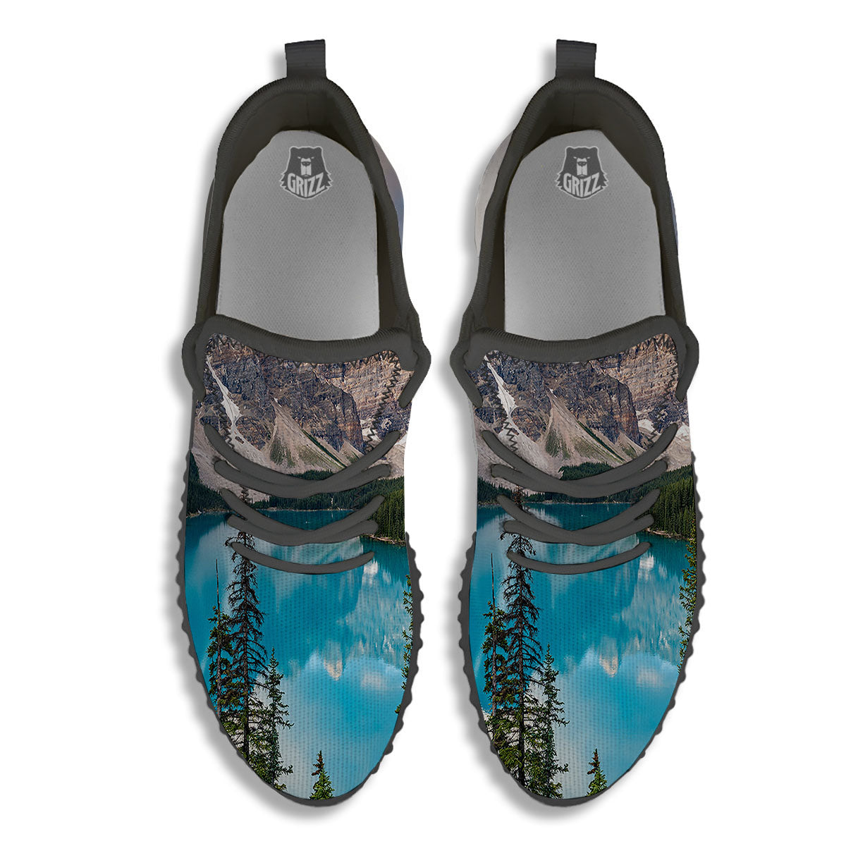 Rocky Mountain Print Black Walking Shoes-grizzshop