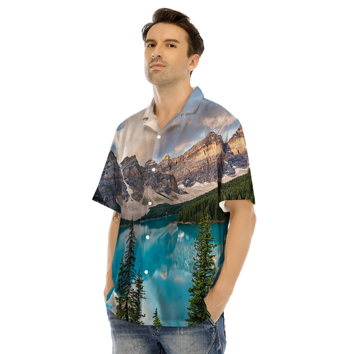 Rocky Mountain Print Men's Hawaiian Shirt-grizzshop