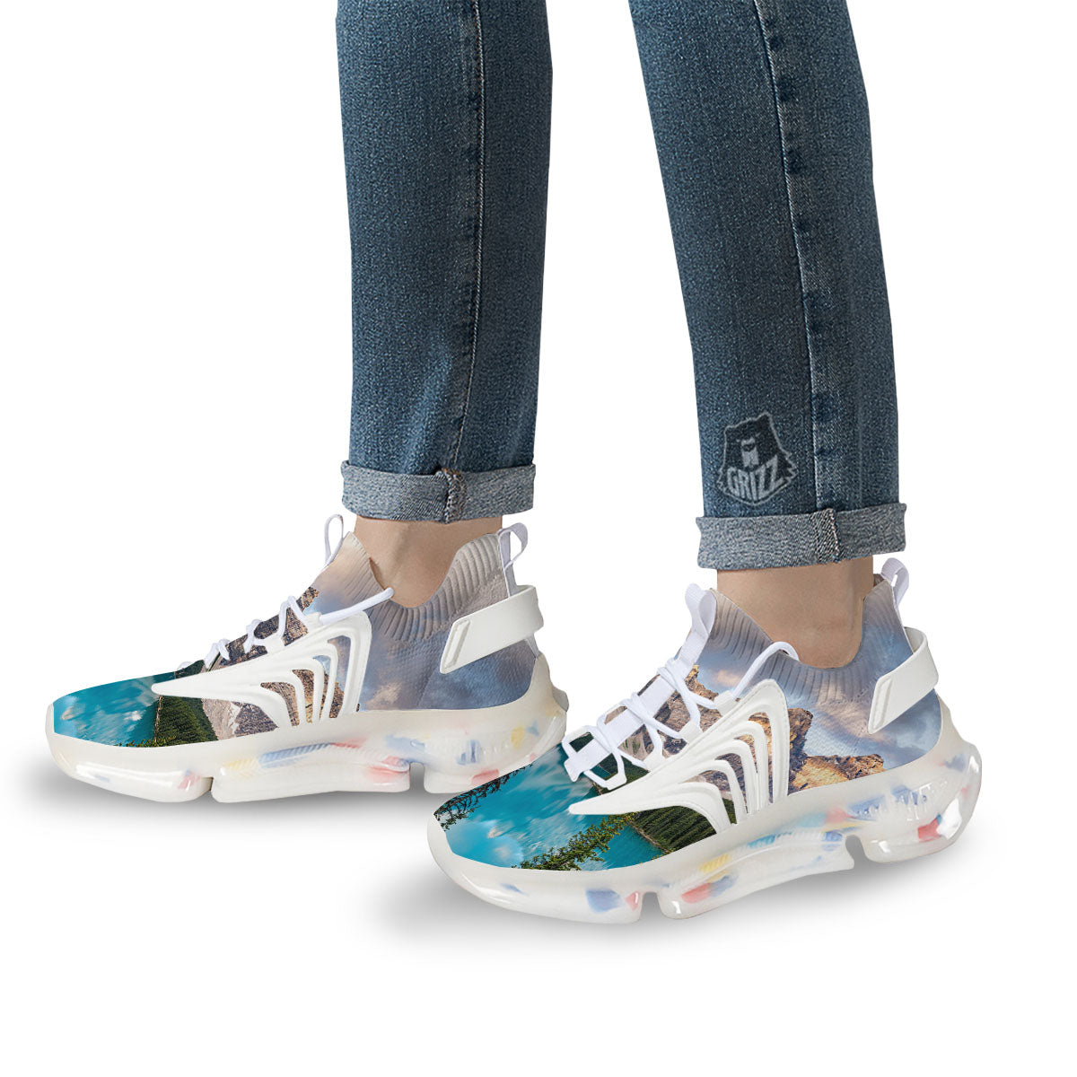 Rocky Mountain Print White Gym Shoes-grizzshop