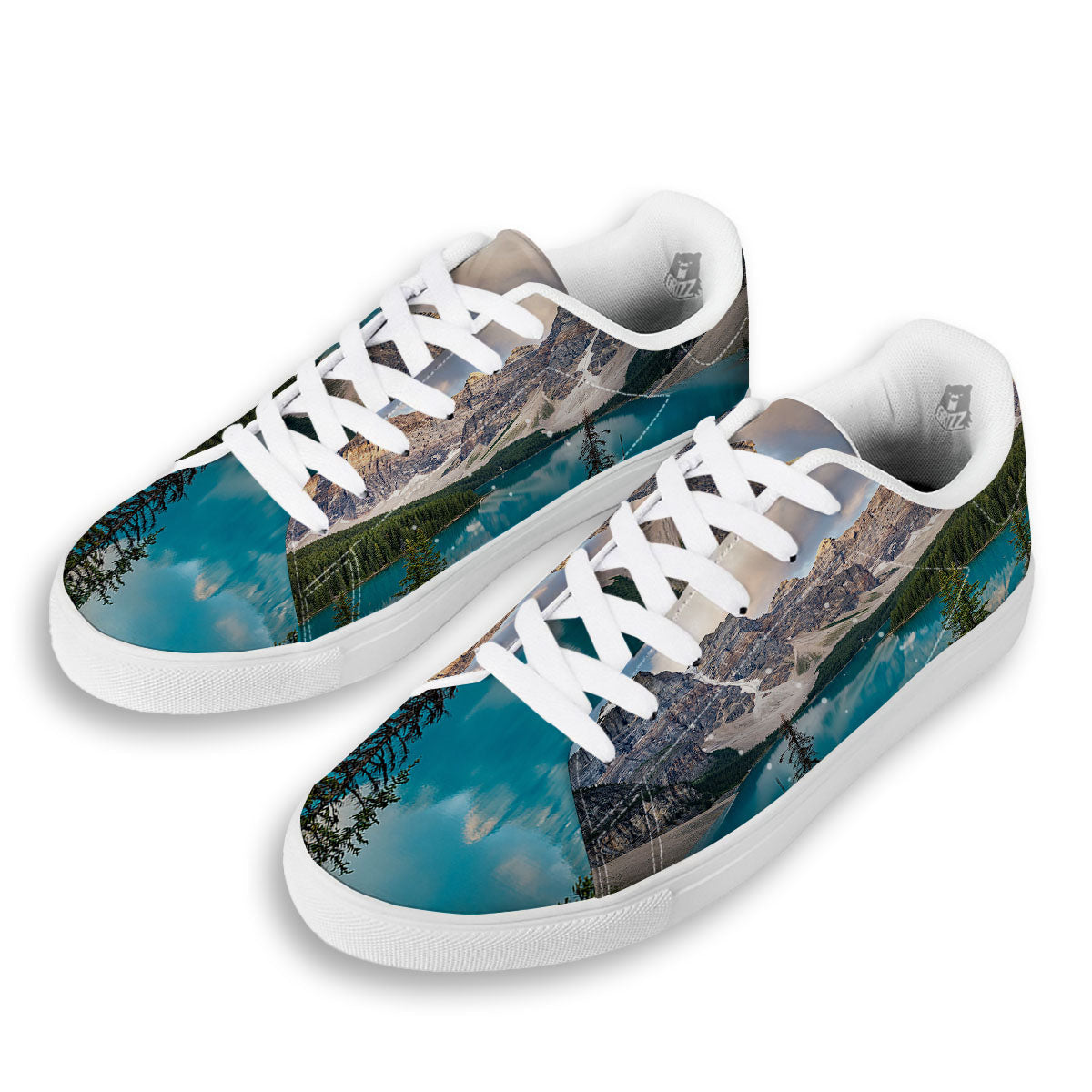 Rocky Mountain Print White Low Top Sneakers-grizzshop