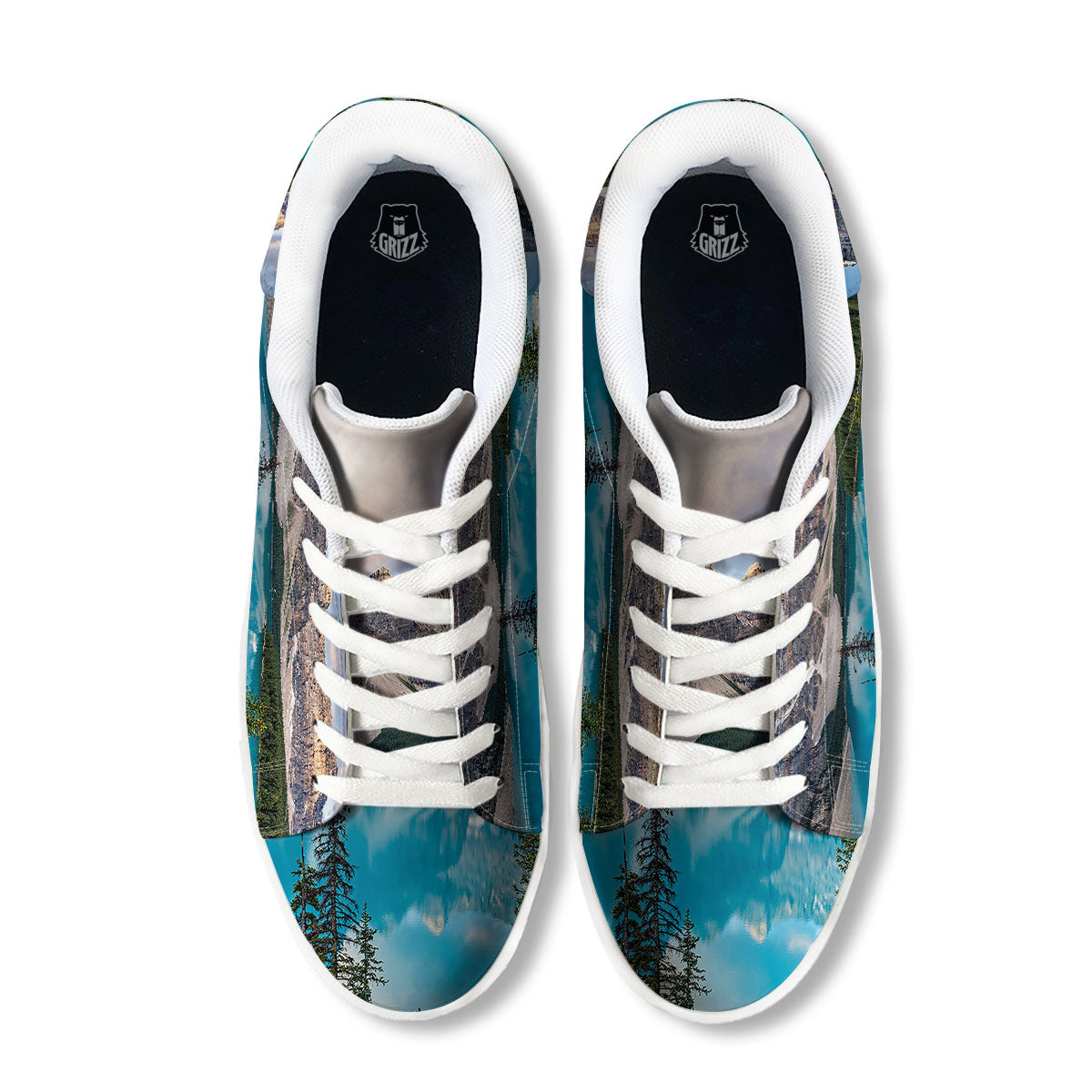 Rocky Mountain Print White Low Top Sneakers-grizzshop