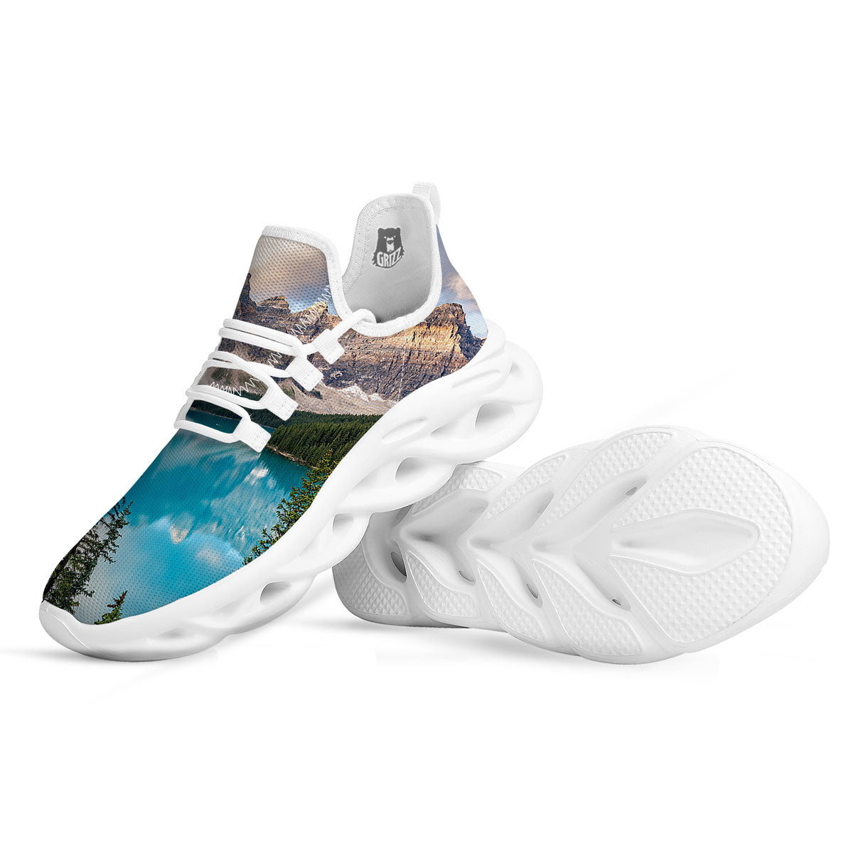 Rocky Mountain Print White Running Shoes-grizzshop