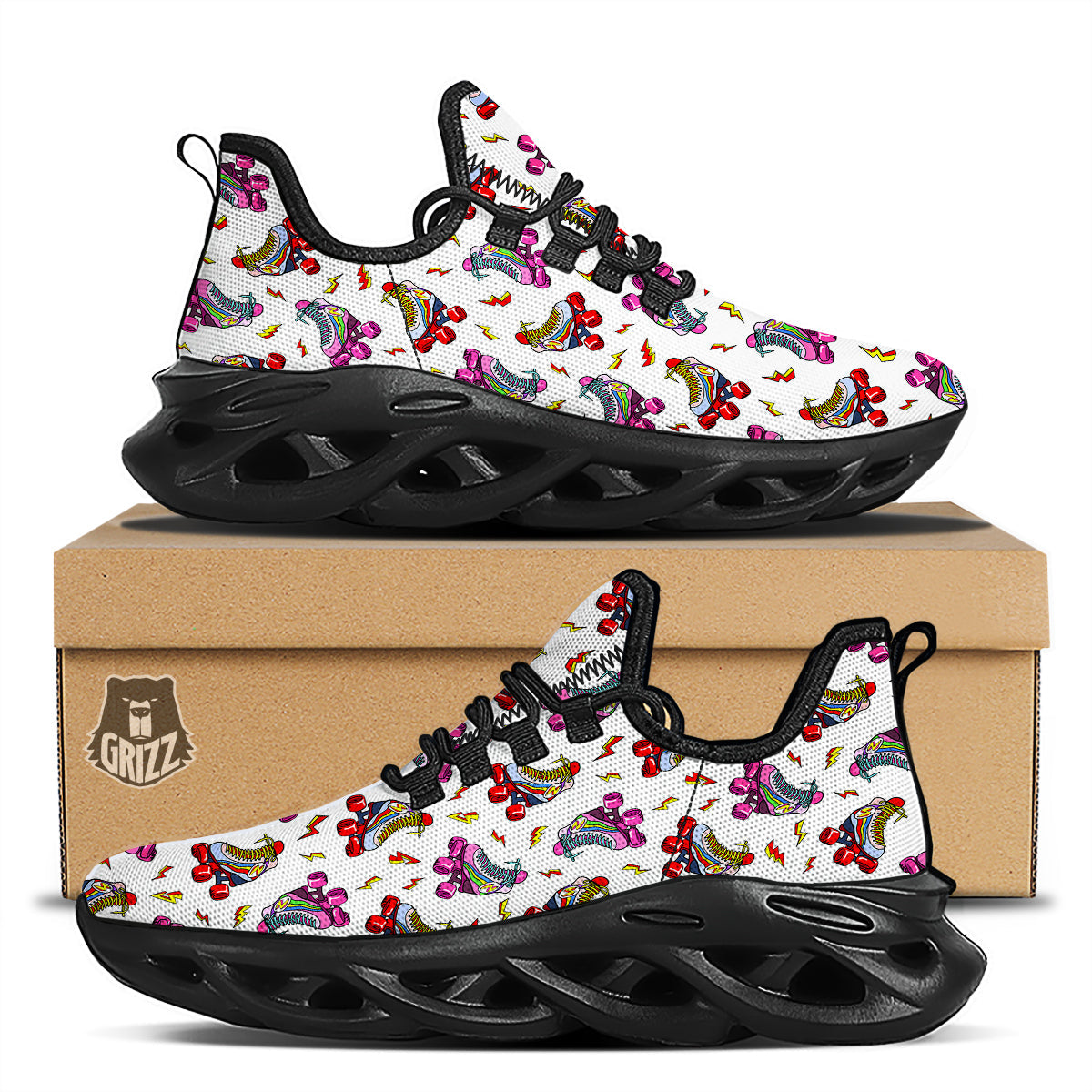 Roller Skates Lightning Print Pattern Black Running Shoes-grizzshop