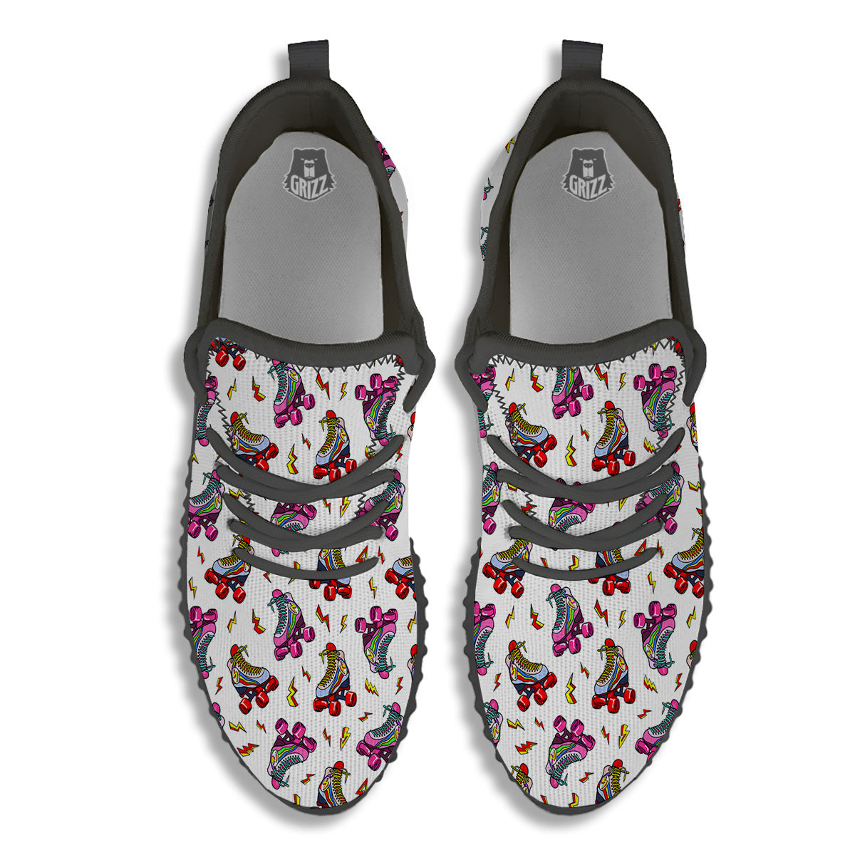 Roller Skates Lightning Print Pattern Black Walking Shoes-grizzshop