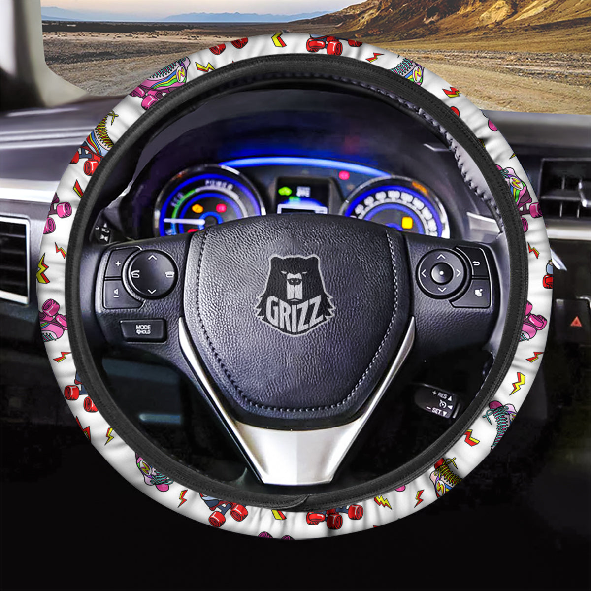 Roller Skates Lightning Print Pattern Car Steering Wheel Cover-grizzshop