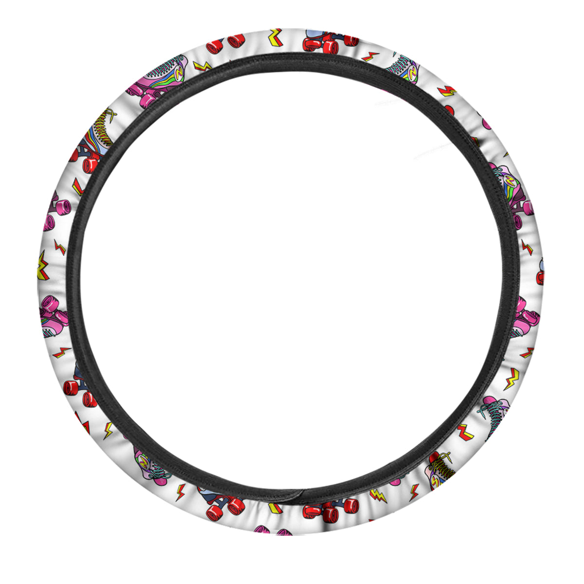 Roller Skates Lightning Print Pattern Car Steering Wheel Cover-grizzshop