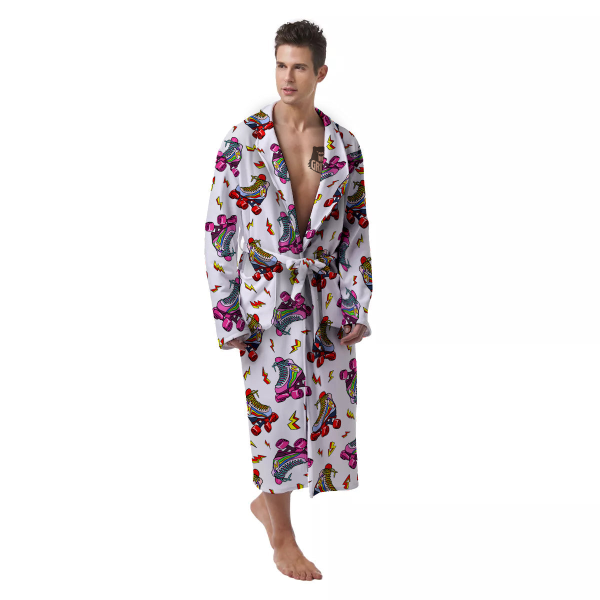 Roller Skates Lightning Print Pattern Men's Robe-grizzshop