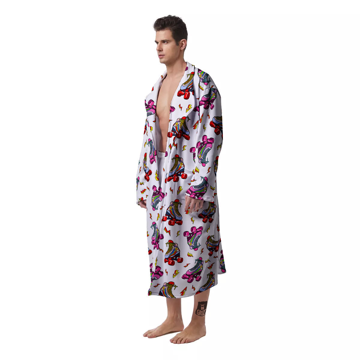 Roller Skates Lightning Print Pattern Men's Robe-grizzshop