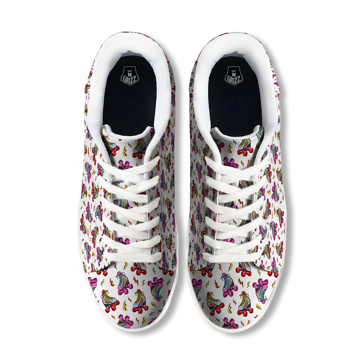 Roller Skates Lightning Print Pattern White Low Top Sneakers-grizzshop