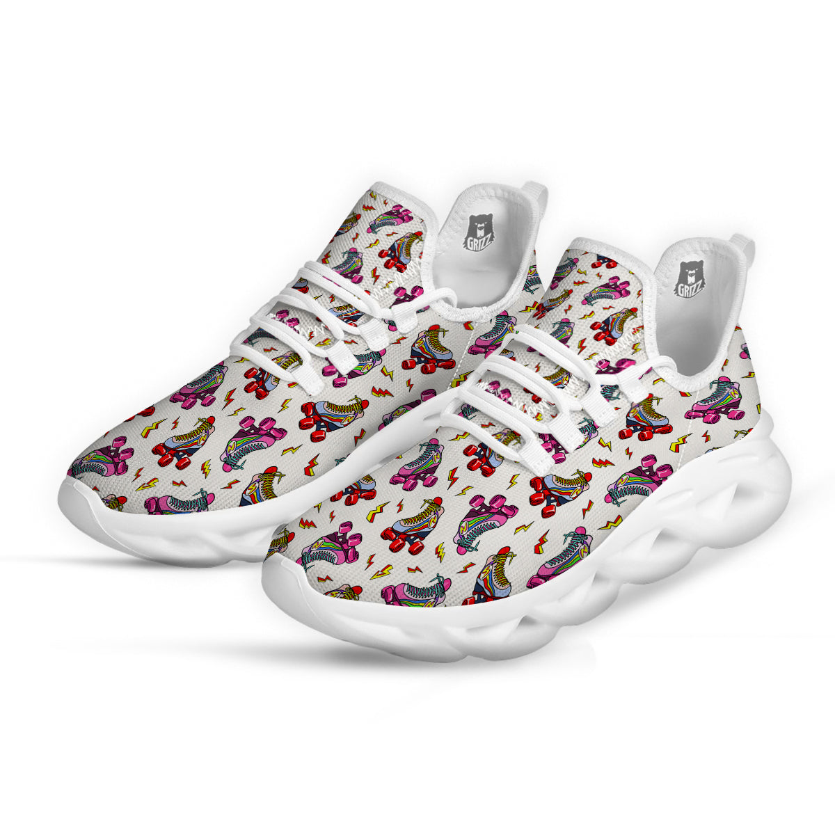 Roller Skates Lightning Print Pattern White Running Shoes-grizzshop