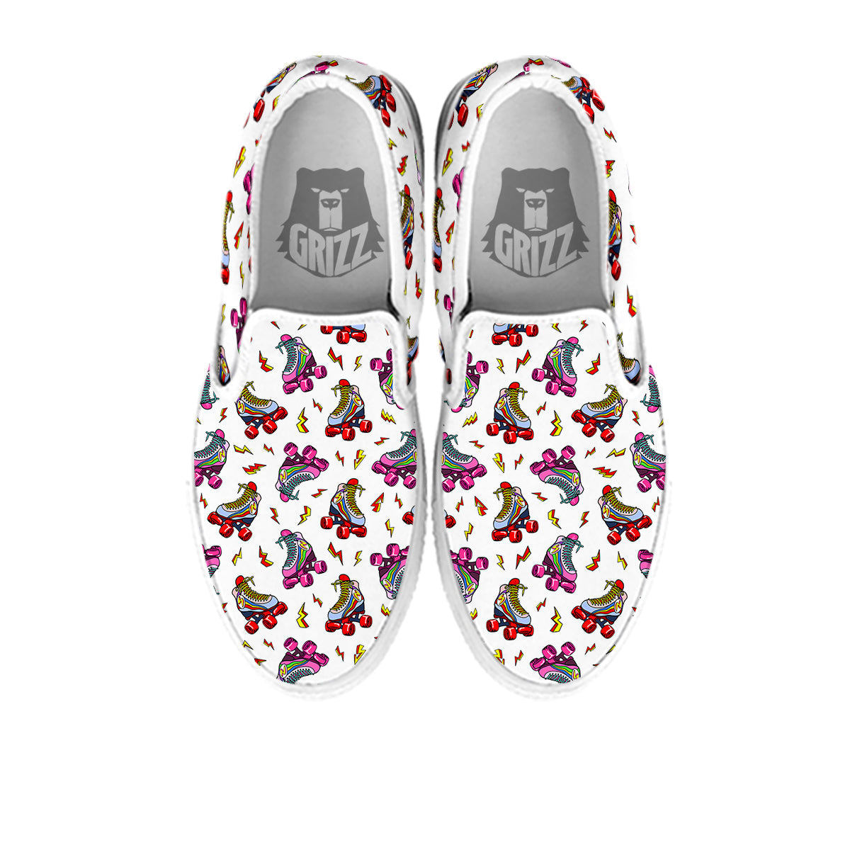 Roller Skates Lightning Print Pattern White Slip On Shoes-grizzshop