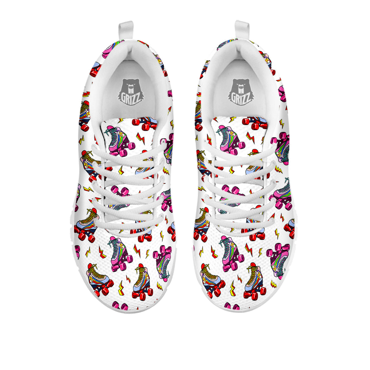 Roller Skates Lightning Print Pattern White Sneaker-grizzshop