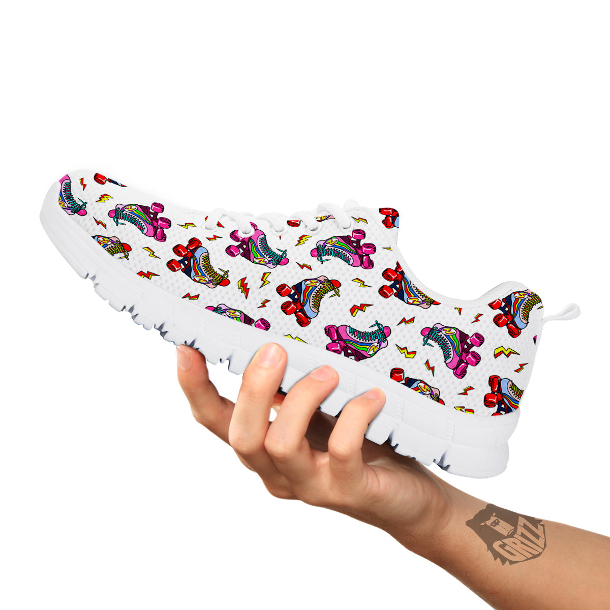 Roller Skates Lightning Print Pattern White Sneaker-grizzshop