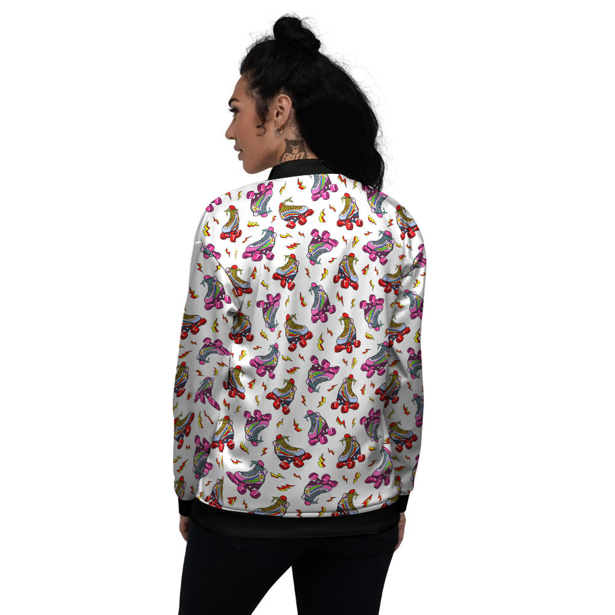 Roller Skates Lightning Print Pattern Women's Bomber Jacket-grizzshop