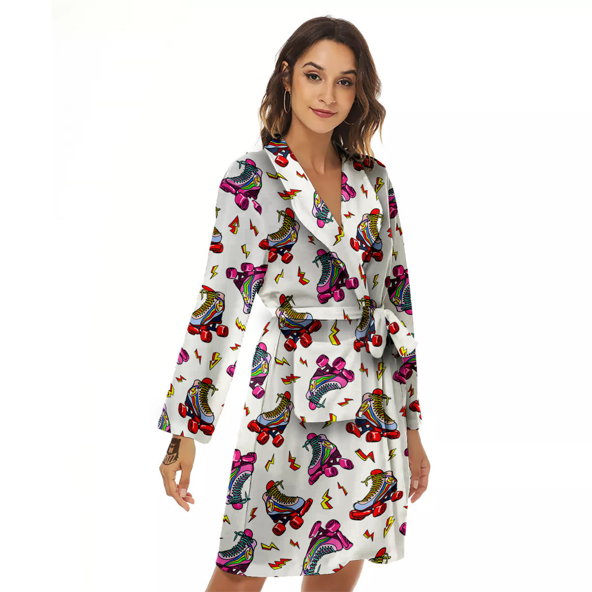 Roller Skates Lightning Print Pattern Women's Robe-grizzshop