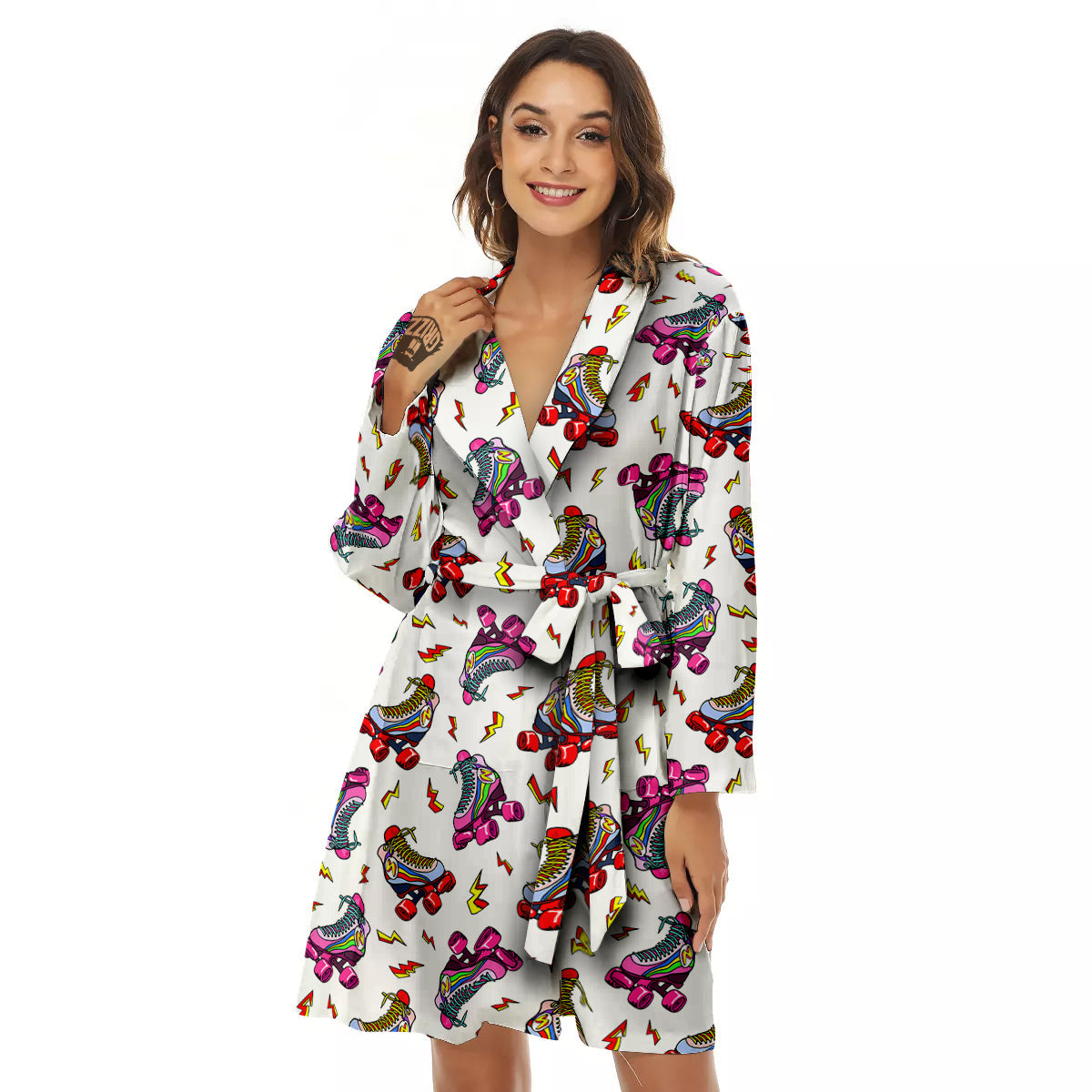 Roller Skates Lightning Print Pattern Women's Robe-grizzshop