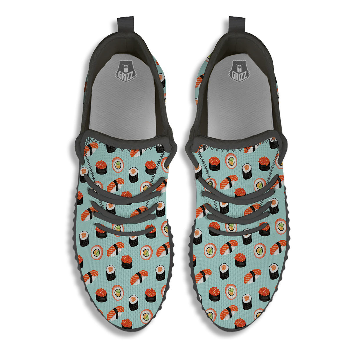 Rolls And Japanese Sushi Print Pattern Black Walking Shoes-grizzshop