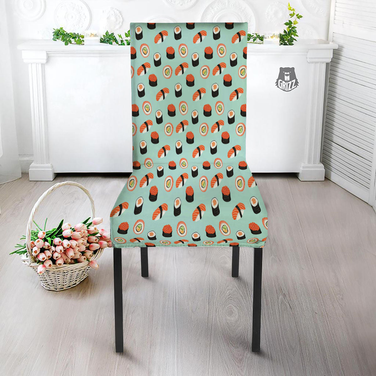 Rolls And Japanese Sushi Print Pattern Dining Chair Slipcover-grizzshop