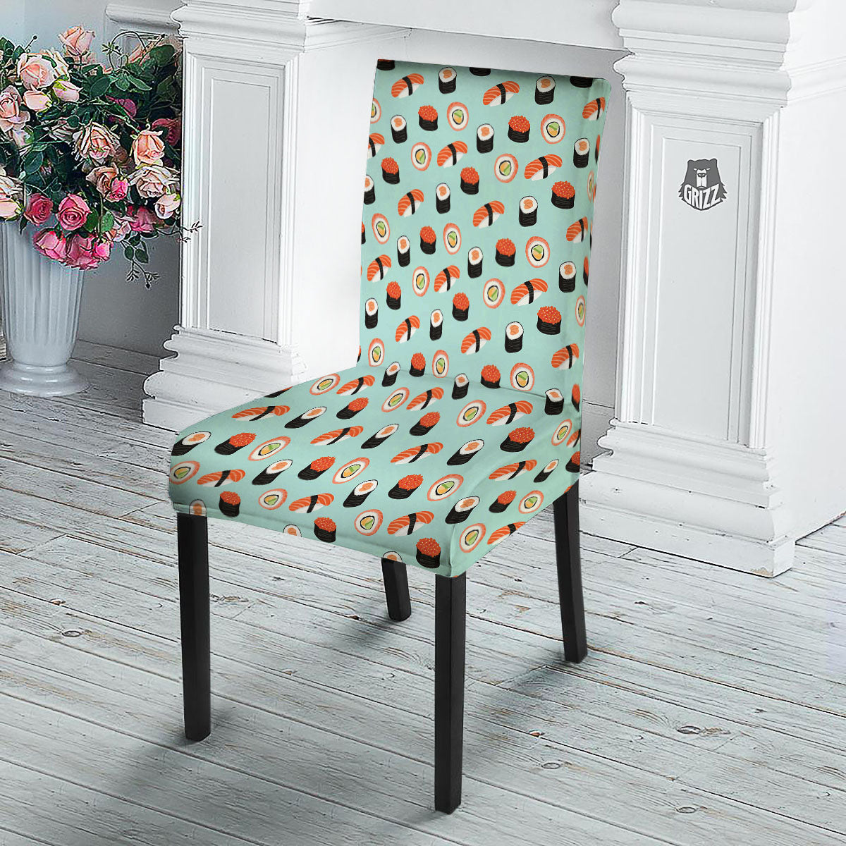 Rolls And Japanese Sushi Print Pattern Dining Chair Slipcover-grizzshop