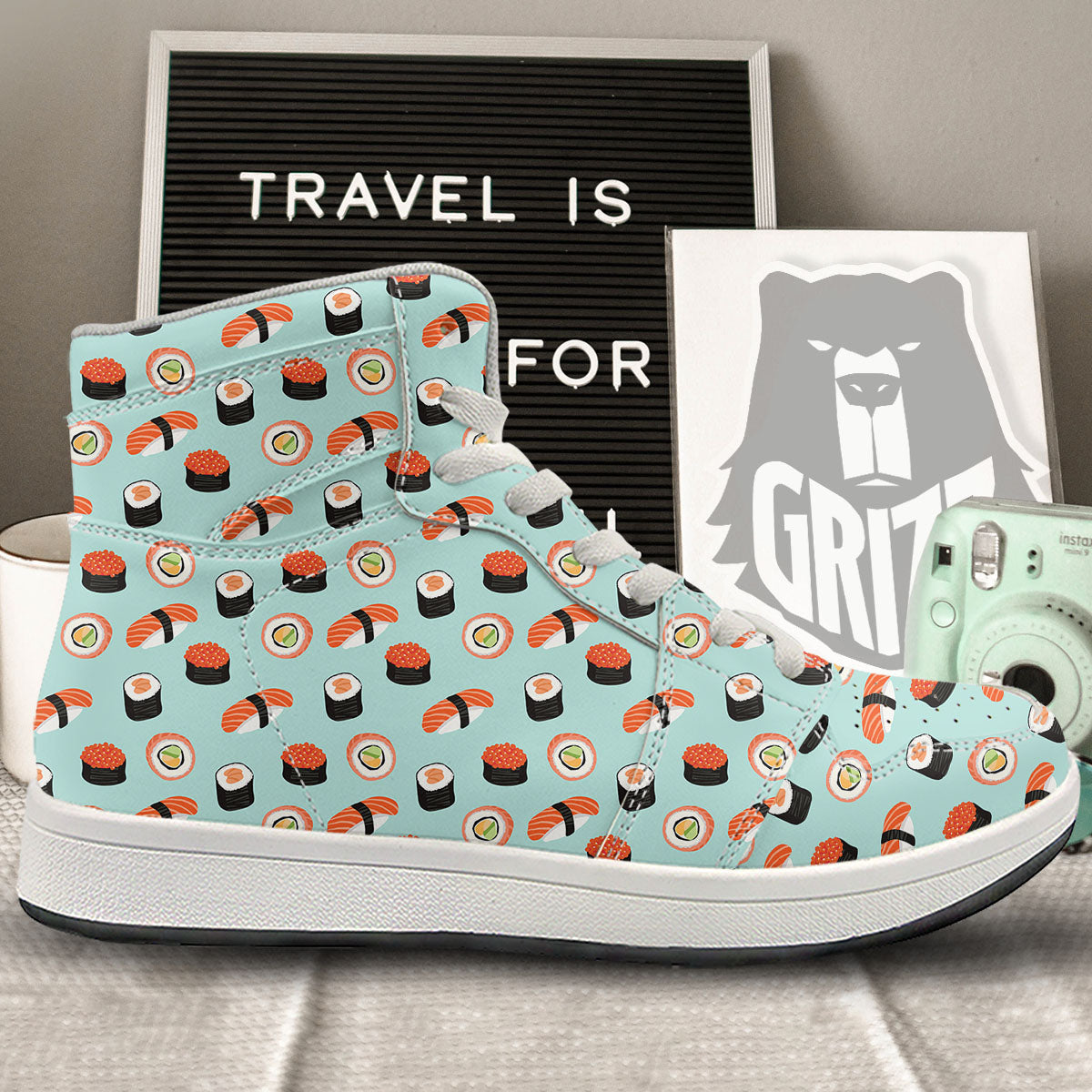 Rolls And Japanese Sushi Print Pattern High Top Sneakers-grizzshop