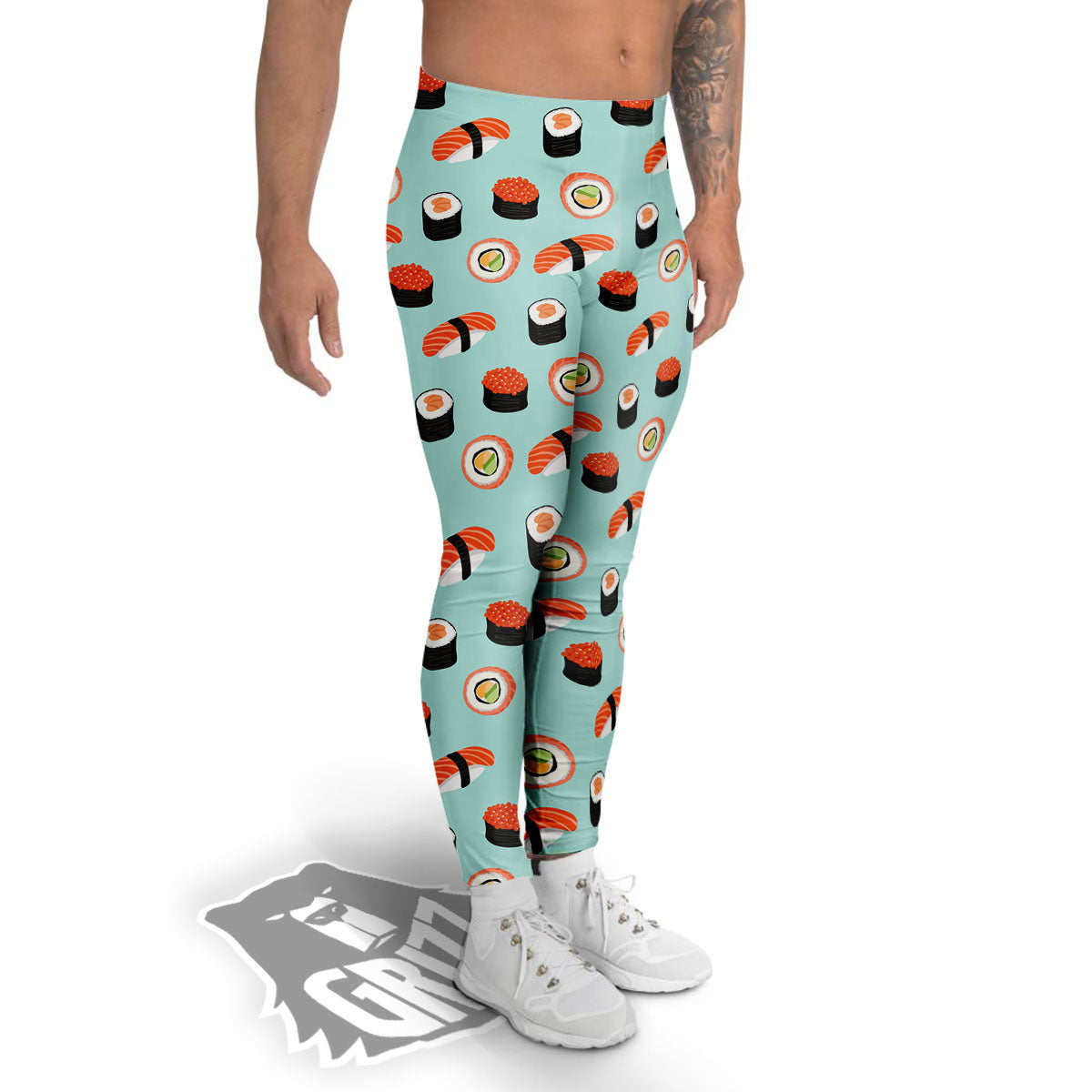 Rolls And Japanese Sushi Print Pattern Men's Leggings-grizzshop