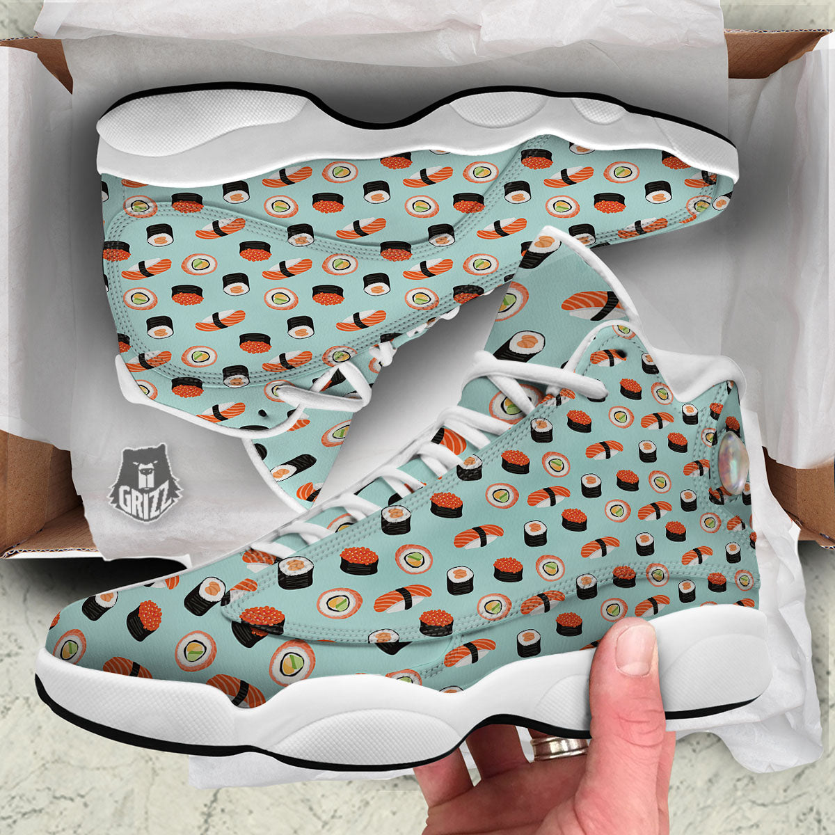 Rolls And Japanese Sushi Print Pattern White Basketball Shoes-grizzshop