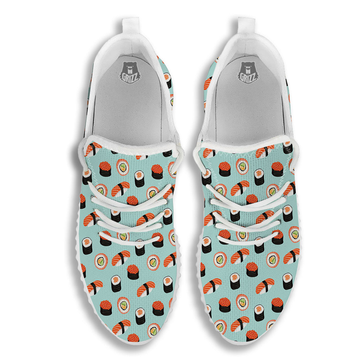 Rolls And Japanese Sushi Print Pattern White Walking Shoes-grizzshop