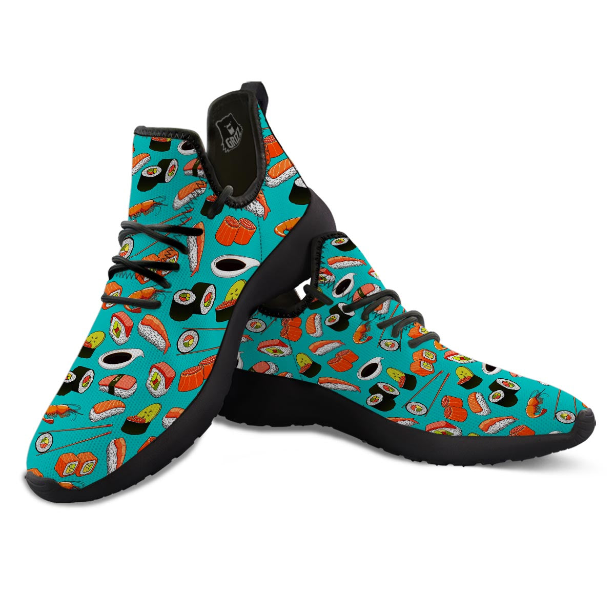 Rolls And Salmon Sushi Print Pattern Black Athletic Shoes-grizzshop