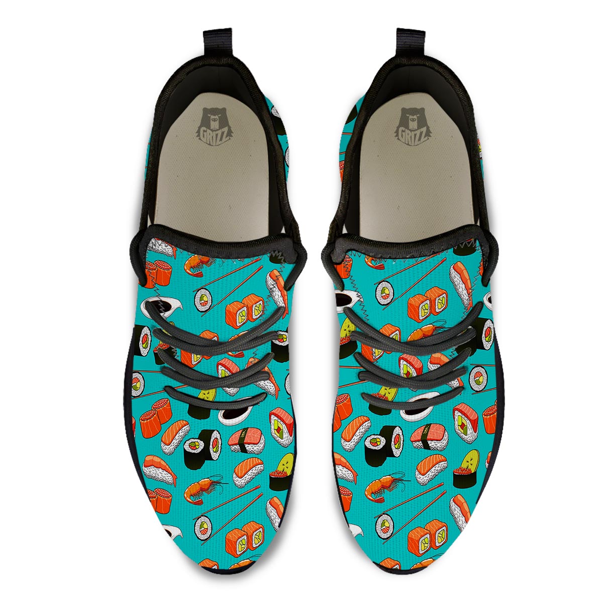 Rolls And Salmon Sushi Print Pattern Black Athletic Shoes-grizzshop