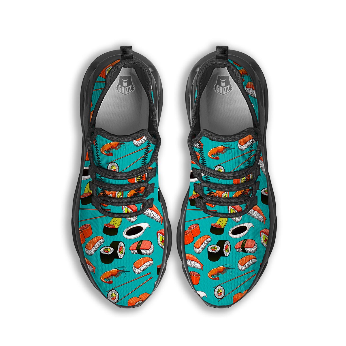 Rolls And Salmon Sushi Print Pattern Black Running Shoes-grizzshop