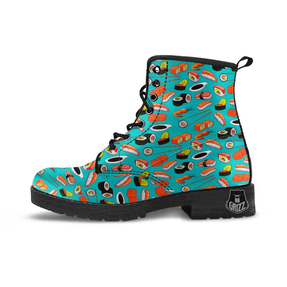Rolls And Salmon Sushi Print Pattern Leather Boots-grizzshop