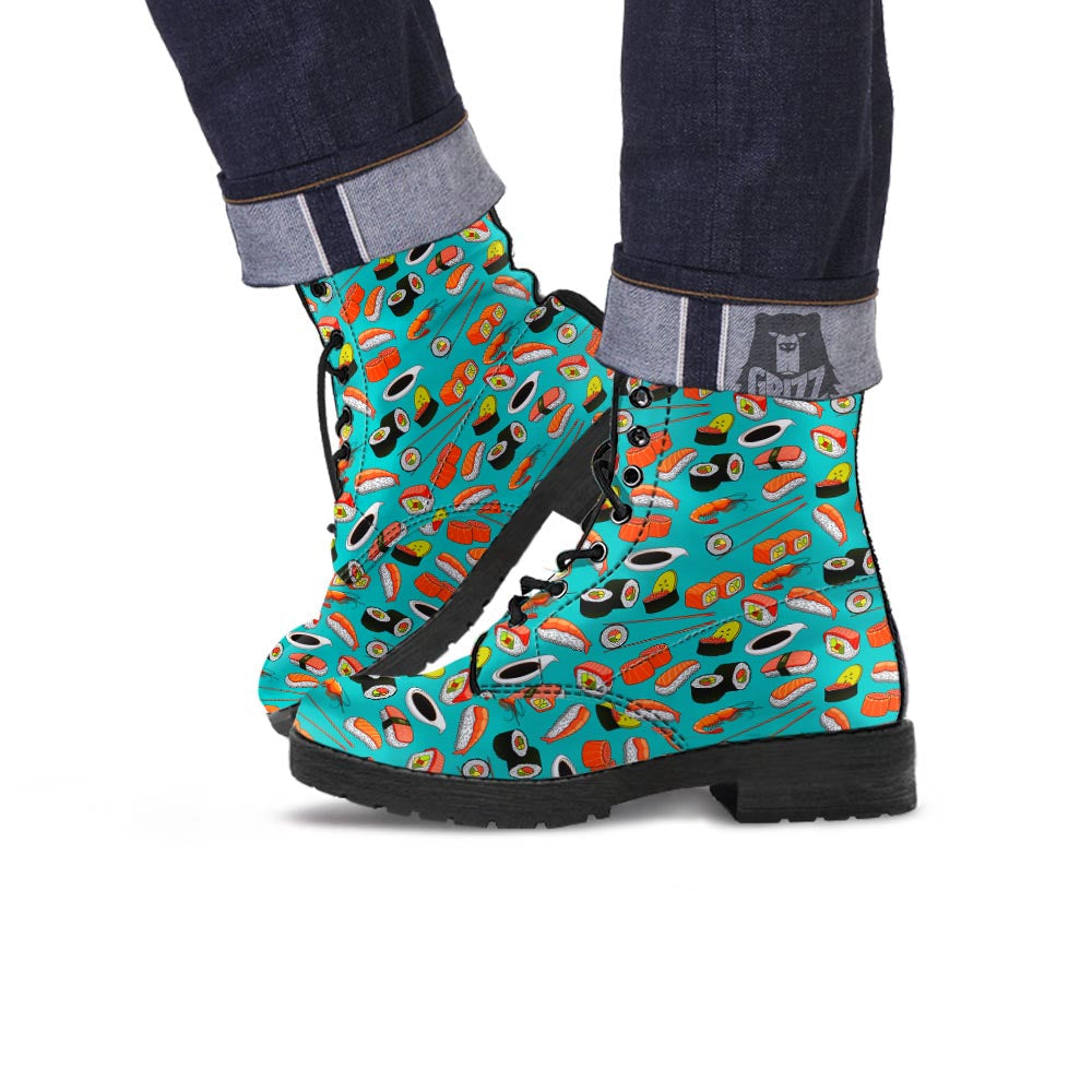 Rolls And Salmon Sushi Print Pattern Leather Boots-grizzshop
